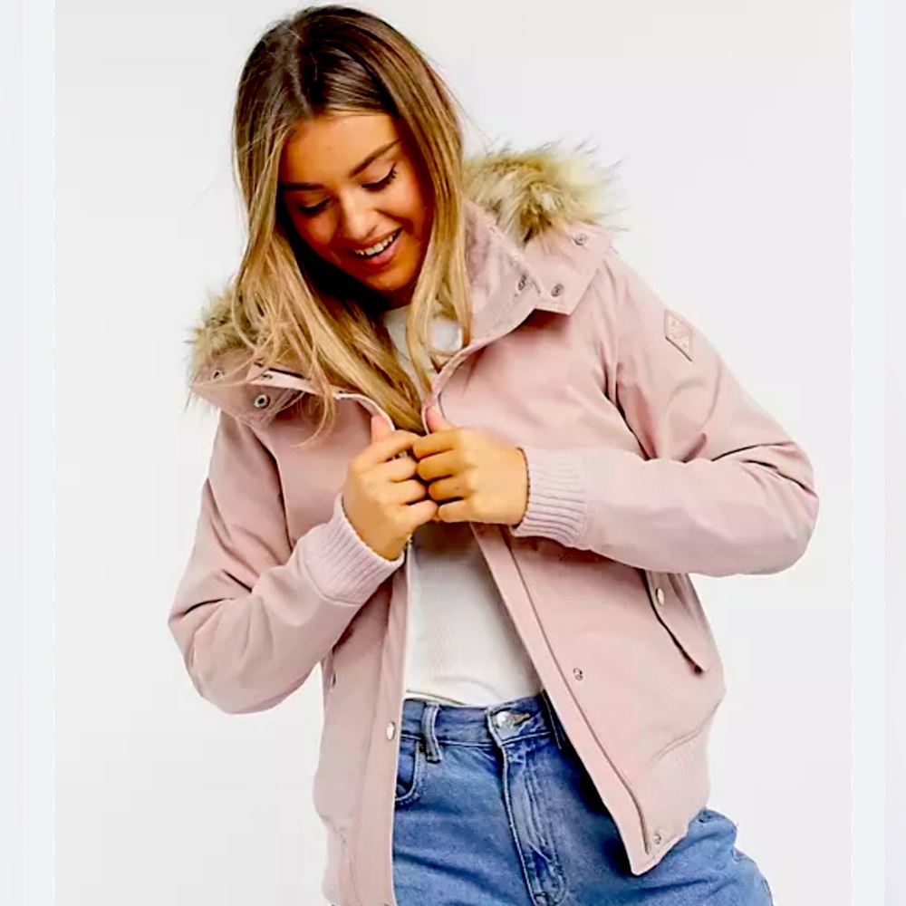 Hollister faux fur hooded jacket in pink